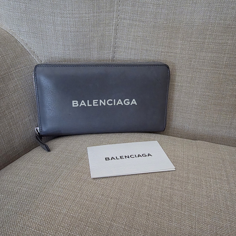 Balenciaga Leather Gray Zip Around Wallet